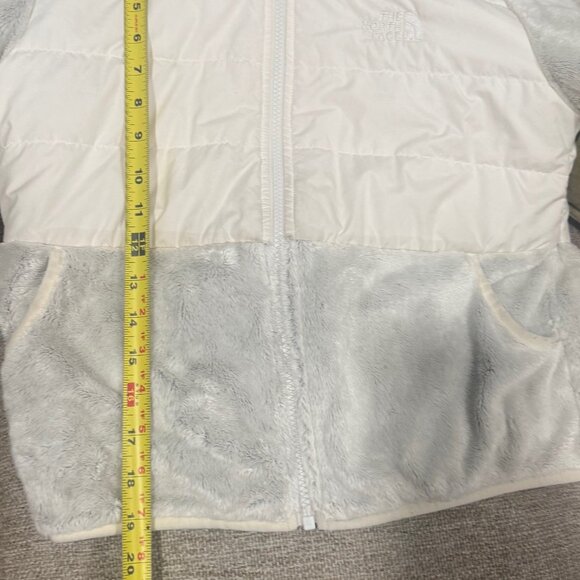 The North Face Girls Fleece Puffer Jacket Hooded White Gray - Picture 4 of 8